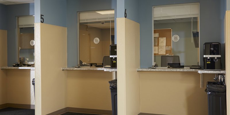 Reception windows with partitions.