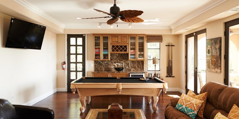Elegant game room with pool table.