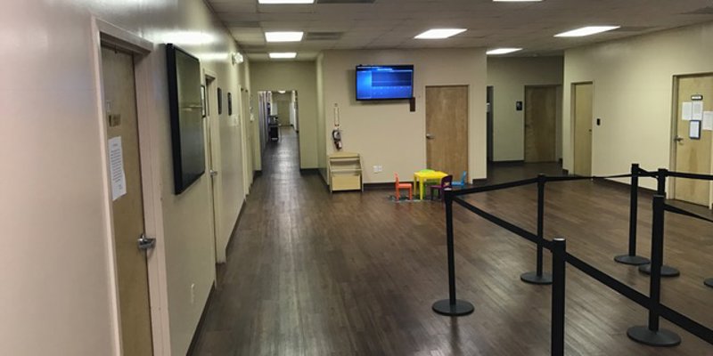 Lobby with waiting area and offices.