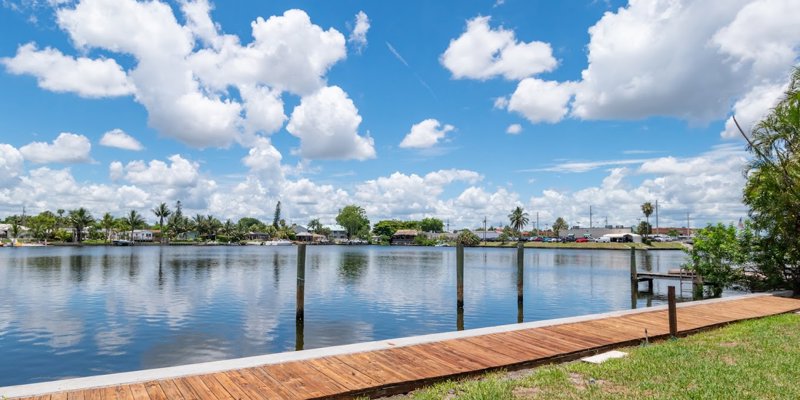 Wooden dock stretching along the lakeside