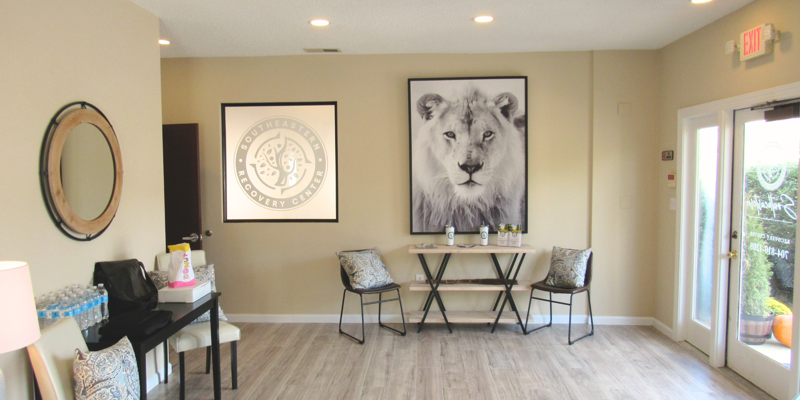 Reception area with Southeastern Recovery Center logo